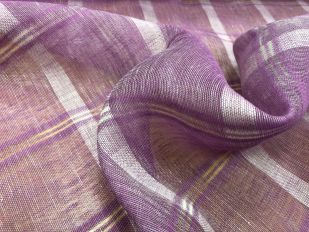 Тюль льняная в полоску plum