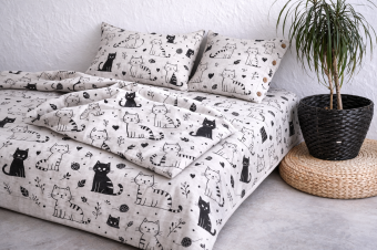 Постельное бельё Лен Черные коты 1,5 сп