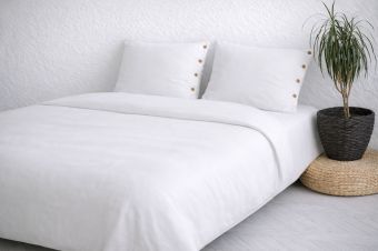 Комплект постельного белья из хлопка и льна белое Евро