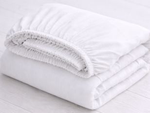 Простынь на резинке лен/хлопок белая 160х200х20