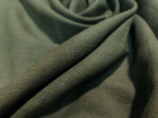 Ткань лен с вискозой КРЭШ Олива 190г/м
