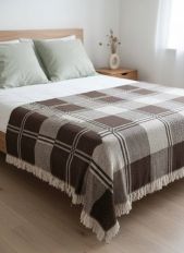 Льняной плед в коричневую клетку 240х210